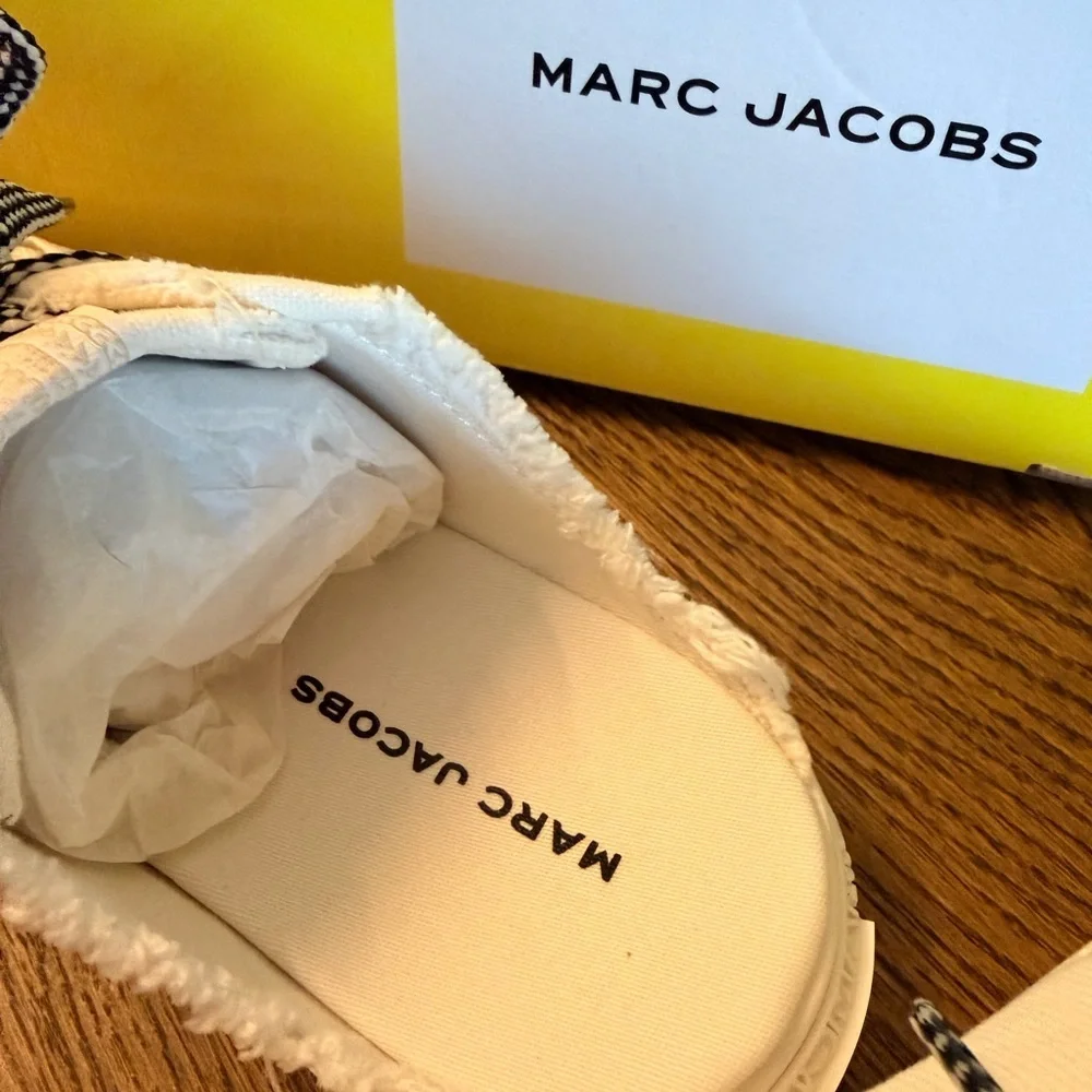 NIB! NEW! Marc Jacobs The Sneaker Mule Platformed w/Patterned Laces Women Cream